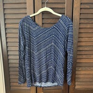 Lucky Brand Chevron Navy and White Long Sleeve Top